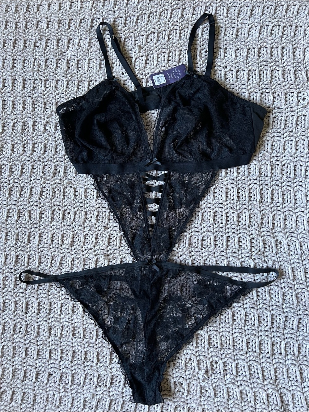 Cacique Black Lace Strappy Teddy Bodysuit NWT Plus Size 26/28